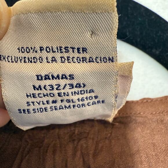 Faded Glory M Brown 3/4 Top Boho Whimsygoth Summer Cottage Fairy Sequin Plisse - Picture 8 of 10